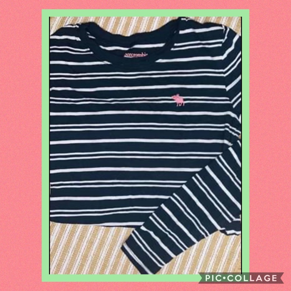 •A+ F Navy + White Striped Long Sleeve Shirt•